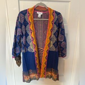 Peck & Peck Colorful Bohemian Kimono Cardigan Sweater Large Maximalist Artsy